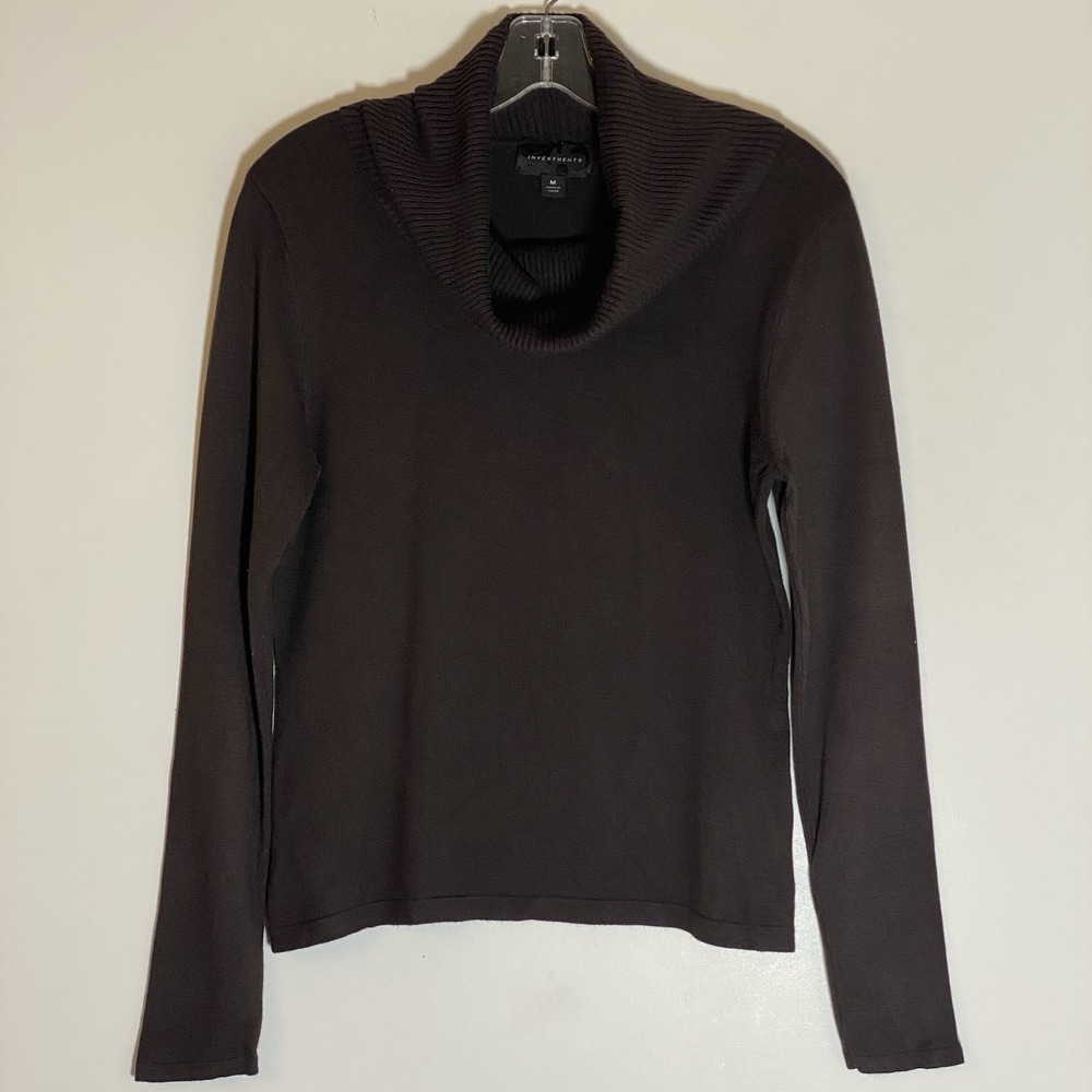Investments Cowl Neck Sweater Womens Medium Brown Long Sleeve Classic Y2K 90s